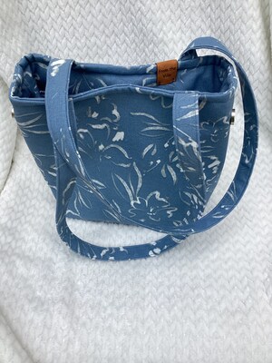 Blue Floral Handbag, Canvas Purse, Handmade with Care, Sturdy and Soft, 10 inches wide, 10 inches tall, 3.5 inches deep. - image4